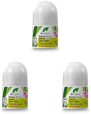 Dr Organic Tea Tree Deodorant, Aluminium Free, Mens, Womens, Natural, Vegan, Cruelty-Free, Paraben & SLS-Free, Organic, 50ml, Packaging may vary (Packung mit 3)