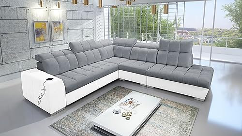 All4All Ecksofa mit Schlaffunktion Piaggio IX - 285x300cm - Sofa mit Bettkasten - Schlafsofa L-Form - Eckcouch - Couch - Sofaeck - Bett - Wohnzimmer - Terra 92+Kunstleder Weiß Seite Rechts 26