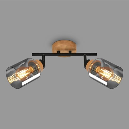 BRILONER – Deckenlampe, Deckenleuchte, Lampe, Rauchglas, Schwenkbar, Wohnzimmerlampe, Schlafzimmerlampe, Küchenlampe, Schwarz-Holz