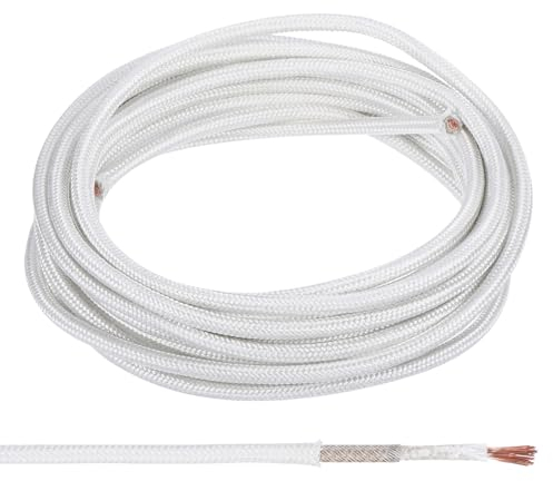 PATIKIL 19.7 pies Calibre 11 AWG Cable de Alta Temperatura-60-500 Grados Celsius Cable Electrónico de Fibra de Vidrio de Mica Aislado Resistente Al Calor y Flexible Blanco