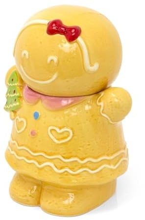 Carousel Home Christmas Gingerbread Storage Jar | Ceramic Gingerbread Cookie Jar Biscuit Barrel | Christmas Food Storage Pot Kitchen Jar With Lid - Girl