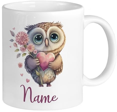 GRAZDesign Personalisierte Tasse mit Namen Eule Ich liebe dich, Geschenk für Partner, Verlobte, Freundin - Kaffeebecher Keramik 330ml