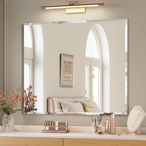 Mestikits Frameless Bathroom Mirror, 30x36 Beveled Bathroom Mirror for Vanity, Wall Mount Mirrors with 4mm Tempered Glass for Bedroom Entryway Living Room Hangs Horizontally or Vertically