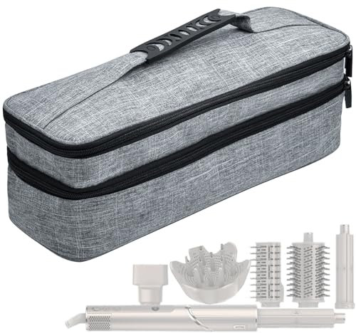 RAYFARMO Travel Carrying Case Compatible with Shark Flex Style & Dyson Airwrap Hair Dryer - Stylish Double-Layer Organizer Bag for Hair Tools and Attachments (Gray, 15''x5''x5''), Gray