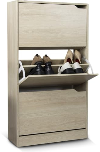 BAKAJI Scarpiera 3 Ante Zapatero Puertas, Madera de ingeniería, Olmo