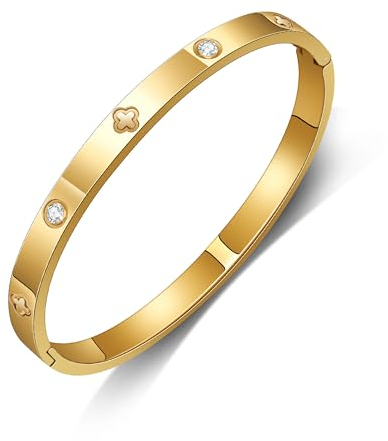 GILIEYER Edelstahl Armband - Klee, Liebe und Freundschaft Mit Cubic Zirkonia Kreuz - Fashion Mode (19, Klee-Gold)