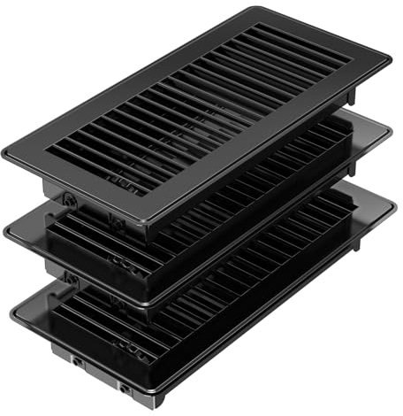 Anwitotron Rejilla de ventilación de suelo de metal resistente de 4 x 10 pulgadas con perilla ajustable, cubiertas de ventilación de suelo negras para el hogar, oficina, pared lateral y suelo, paquete
