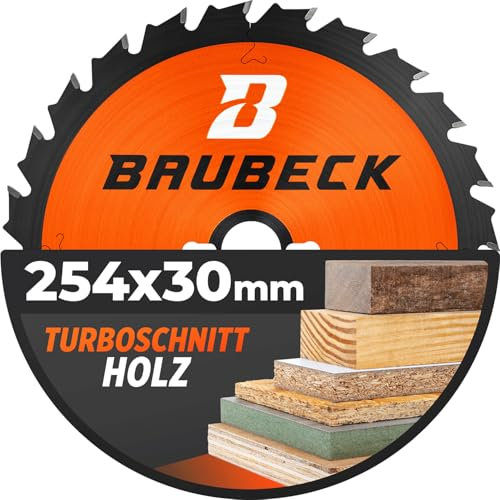 BAUBECK Sägeblatt 254x30 - Holz Zuschnitt - Kreissägeblatt 254 x 30 für schnellen Holzschnitt - Sägeblatt 254 kompatibel mit Bosch GTS 10, Bosch PTS 10, Metabo KGS 254 uvm. 254x30x2.0