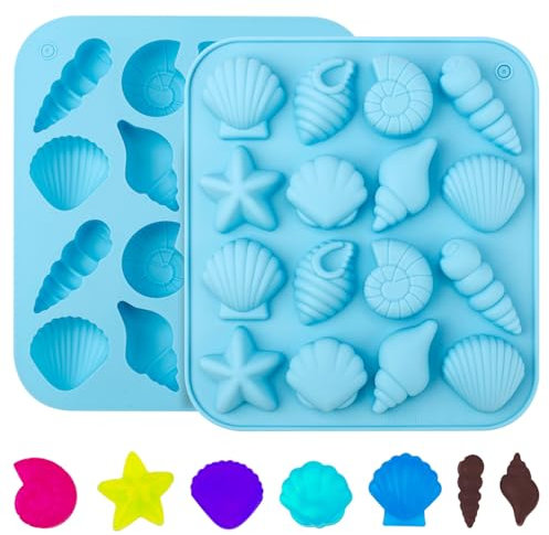2pcs Moule Coquillage, Moule Silicone Theme Marin Moule Marin Conque Étoile de Mer Moule Silicone Océan Chocolat Moules à Bonbons pour la Pâtisserie les Travaux Manuels (Bleu)