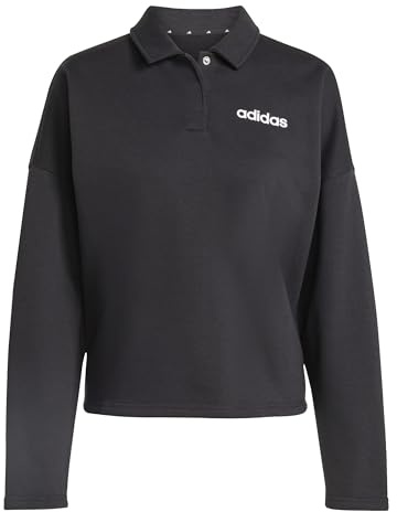 adidas Damen Essentials Linear Fleece Polo Sweatshirt, Black/White, S