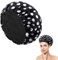 Shower Caps for Women,Triple Layer Satin Shower Cap,Waterproof Shower Cap with Microfiber Liner,Reusable Extra Large Shower Cap,Shower Hat for All Hair Lengths (Black Polka Dots)