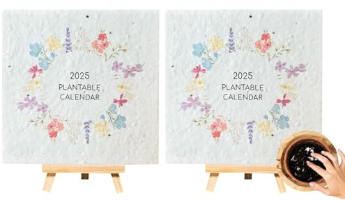 2 Stück Einpflanzbarer Kalender 2025 | Umweltfreundlicher Saatgut Kalender 2025 | Pflanzbarer Samen Kalender 2025 mit Holzstaffelei | Lustig Saatkalender 2025 mit Samen für Freunde und Familie