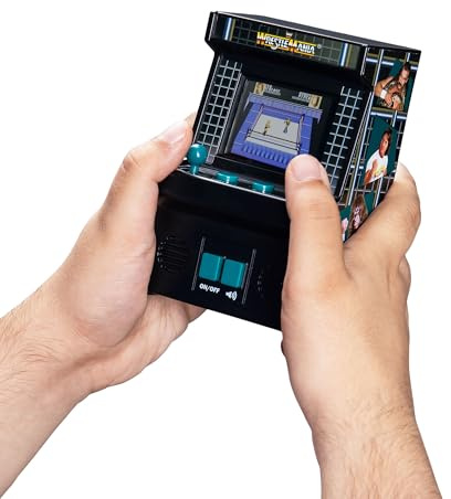 Basic Fun Arcade Classics Mini WWE – Retro Handheld Game with Joystick, Full-Colour Screen & Authentic Sound Effects – Batteries Included, Black