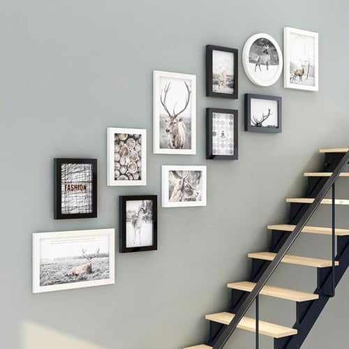 Unikicool Cadre Photo Collage Set,Cadre Photo Set pour Mur,Lot Cadre Photo Mural,Facile à Installer,Modification Facile des Photos,DéCorer l'espace,Convient pour La DéCoration D'Escalier