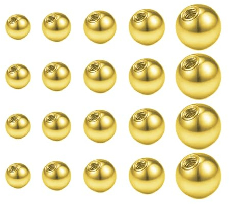 Besyvvin 20er Piercing Kugeln 1,2mm Gold Ersatzkugel Schraubkugel 3/4/5/6mm für Piercing Nase Lippe Augenbrauen Edelstahl