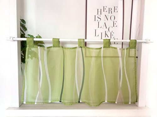 Daliena Scheibengardine mit Schlaufen Kurzgardine mit Wellenmuster Voile Gardinen Muster Bistrogardine Modern Küche, Gardinen für Kleine Fenster Wohnzimmer (BxH 120x45cm) Grün 1 stück