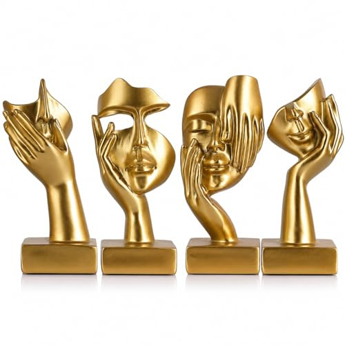 GAOSHENG Die Denker-Figur für eine ästhetische Raumdekoration, kleine abstrakte Kunstfigur als Blickfang für den Couchtisch, für Wandregale, Kamin, TV-Schrank oder Bücherregal, (Gold)