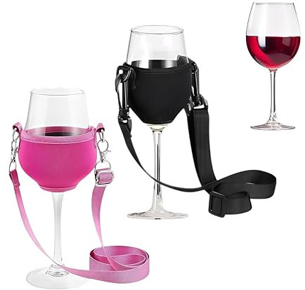 2 Stück Weinglashalter zum Umhängen, Einstellbare Weinglas Halterung aus Neopren für Wein, Glashalter Bier und Getränke, Perfekt für Weinfeste, Weinglas Halter Partys und Weinproben