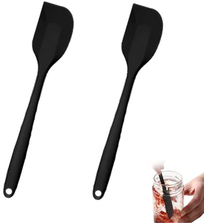 Lot de 2 cuillères à reste, petites cuillères de cuisine en silicone résistantes à la chaleur, cuillères en silicone antiadhésives, spatules étroites, cuillères de service, spatules en silicone