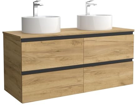 Mueble de Baño BEQUIA Metal 140cm Roble | Lavabo sobre encimera Porcelana Centrado