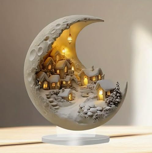 Acrylic New Light Moon Snowhouse Desktop Decoration Decoration Decoration Decoration Decoration Decoration Living Room Bedroom Home Decoration Decoration Decoration Desk Gadgets (White, 20cmx30cm)