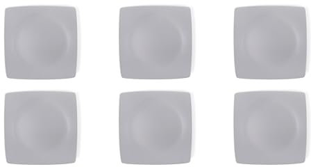 Excelsa Eclipse Set 6 Piatti Piani Quadrati, Ceramica, Grigio Opaco