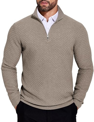 COOFANDY Sweatshirt Herren Rollkragenpullover Mit Reissverschluss Arbeits Herrenpullover Business Langarm Winter Strickpullover Mit Stehkragen Mondgrau L