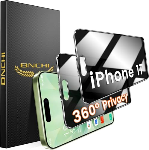 BNCHI 2 Stück 360° Privacy Schutzfolie für iPhone 17 für Panzerglas Sichtschutz, 4 Way Blickschutz Panzer Folie Glas, 9H Full Screen Displayschutz Folie, Anti Fingerabdruck, Bläschenfrei