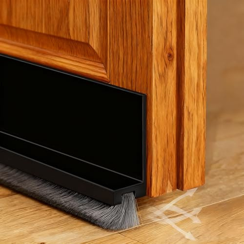 pangutheos 100cm Türbürstendichtung, Zugluftstopper für Türen Selbstklebend, Türbürste Bürstendichtung mit Bürste, Türdichtung Unten für Staubsicher, Schallschutz, Kälteschutz (Schwarz)