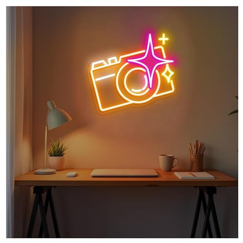 Hängende Kunst Leuchtreklamen Retro-Kamera-Neonschild, Geeignet Für Fotostudio-Wanddekoration Mit Dimmbarer 38cmx40cm(C)
