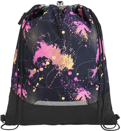 Coocazoo Turnbeutel „Colour Drift, schwarz, mit Reißverschlussfach und Kordelzug, reflektierende Elemente, Schnalle zur Befestigung am Schulrucksack, 10 Liter, ab der 3. Klasse