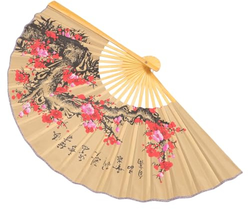 SHERCHPRY Large Oriental Chinese Wall Hanging Fan 0.5x0.9m Red Plum Blossom Fabric Folding Fan Home Wall Decor for Living Room Wedding Celebration Background