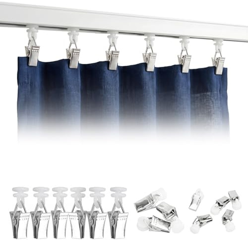 100 Stück Gardinenklammern Vorhang Clips mit Rollen, Metall Serie Leichtläufig Gardinenschienen Gleiter, für Vorhänge Türvorhänge Duschvorhänge Schiene Montage
