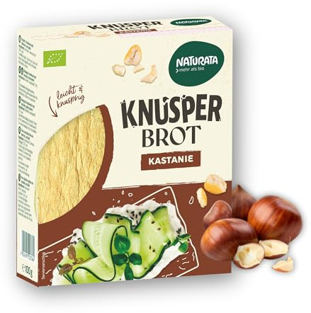 NATURATA Bio Knusperbrot Kastanie 100 g - 12 Scheiben - Glutenfreies Knäckebrot mit Esskastanienmehl und Reismehl - Dünne Knusprige Brotalternative mit Süßlicher Note - Snack - Vegan & Vegetarisch