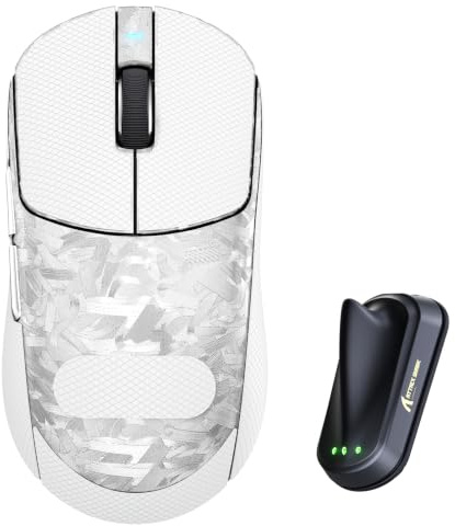 ATTACK SHARK RS3 ULTRA Souris Gamer Sans Fil, Fibre de Carbone Ultra-Légère 63g, Capteur PAW3955MAX, Puce Nordic 54L15, 8K Hz Polling, 52K DPI, BT/2.4G/Filaire, Souris Ergonomique pour Esports, Argent