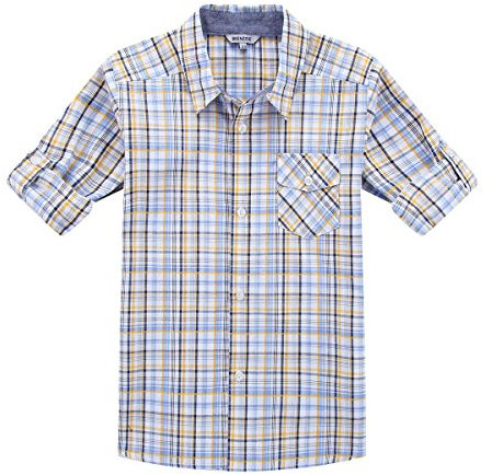 Bienzoe Garçon Coton Plaid Roll-up Manche Chemises 13/14 Jaune/Bleu