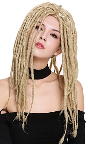 WIG ME UP - 90674-ZA89 Perücke Damen Herren Karneval Fasching Dreadlocks Rasta Reggae Rastafari Strandhippie Surfer Dreads Blond 40 cm