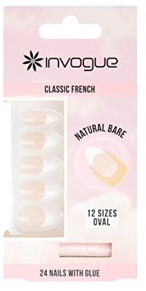 Acryl Oval Nägel 24-Stück Set, Französisch Bare