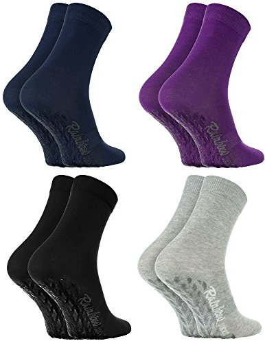 Rainbow Socks - Donna Uomo Colorate Calze Antiscivolo ABS di Cotone - 4 Paia - Nero Porpora Grigio Blu - Tamaño 44-46