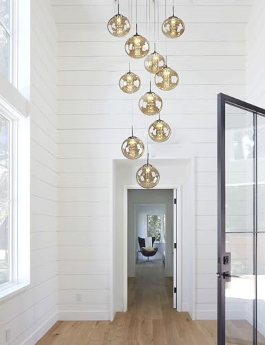 Ceiling lighting 10 Boules De Verre Escalier Lustre Long Pendant Lumière Bâtiment Duplex Grand Lustre Salon Villa Creux Moderne Escalier Minimaliste Lampe 40x200 cm (Couleur : Champagne)