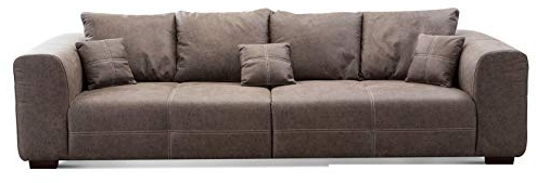 CAVADORE Big Sofa Mavericco inkl. Kissen / XXL-Couch mit tiefen Sitzflächen und modernem Design / 287 x 69 x 108 / Lederoptik braun