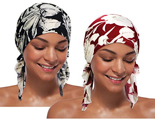 2 Stück Chemo Hut Turban Beanie, vorgebundene Headwraps Kopfbedeckung für Frauen - - Einheitsgröße