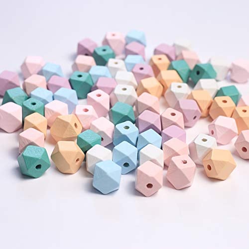 DAHI holzperlen 70 stk bunt holzkugeln Runde gemischte holz perlen mit loch bastelnperlen für DIY Schmuck Herstellung (bunt-F/15mm-70stk)
