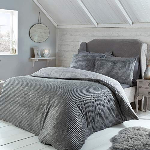 Sleepdown Ribbed Fleece Bedding Set-Grey-Double