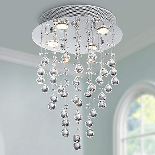 BESTIER Moderne Kristall Regentropfen Kronleuchter Beleuchtung Unterputz LED Deckenleuchte Leuchte Pendelleuchte für Esszimmer Badezimmer 4 GU10 LED Birnen Erforderlicher Durchmesser 35 cm Höhe 50 cm