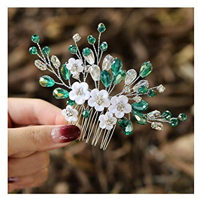 IYOU Prinzessin Grüne Blume Perle Haar Kamm Braut Hochzeit Kopfschmuck Zubehör für Mädchen und Frauen