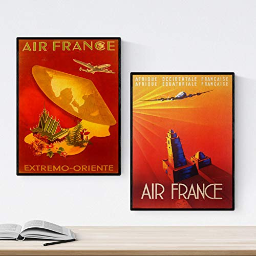 Nacnic Poster Jahrgang. Poster, die Welt der Werbung. Zwei Blätter Weinlese Air France. A3 Größe