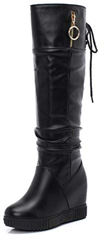 LanfengEU Stivali invernali da donna Scarpe casual impermeabili con zeppa con lacci e zeppe Stivali da donna in pelle con fodera corta in felpa corta