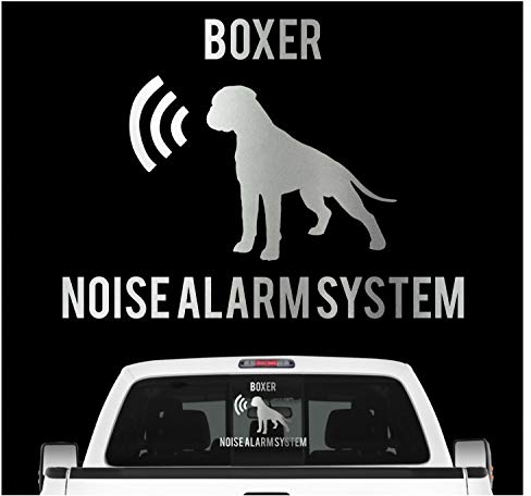 Boxer Noise Alarmsystem Auto Aufkleber Hund Folie Deutscher German Farbe Silber Metallic, Größe 10cm