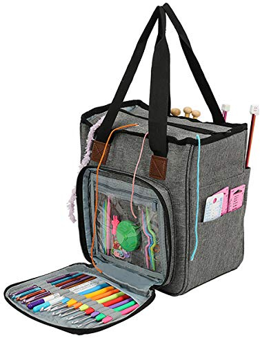 Katech Aufbewahrungstasche für Wolle, die geeignet zum Transportieren von Strick-/Häkeln wolle ist und Taschen für Zubehör, Schützen und lagern Sie Ihr Garn(kein Zubehör enthalten) Grau